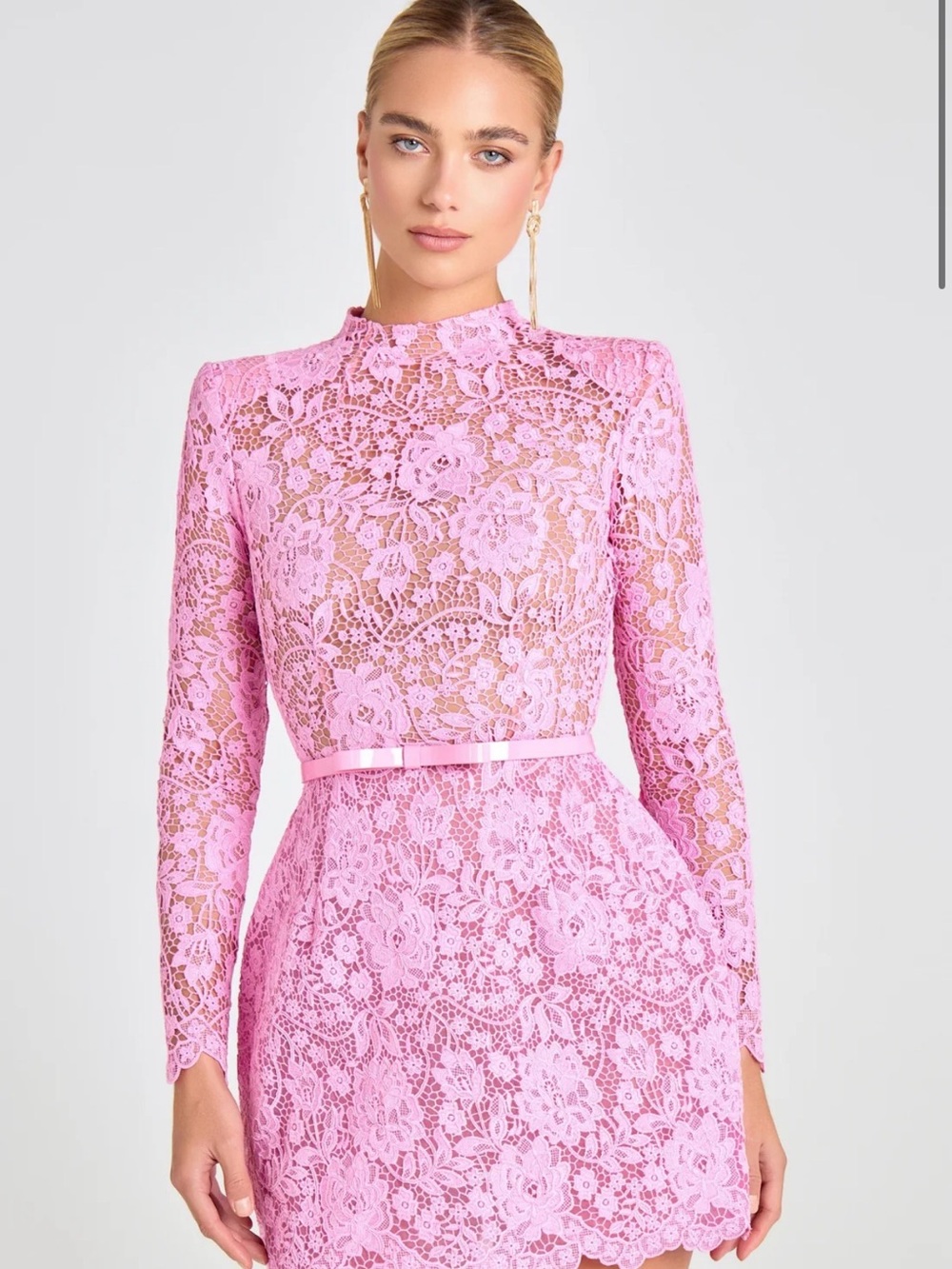 NADINE MERABI Pink Long-Sleeve Lace Dress - 10/Large